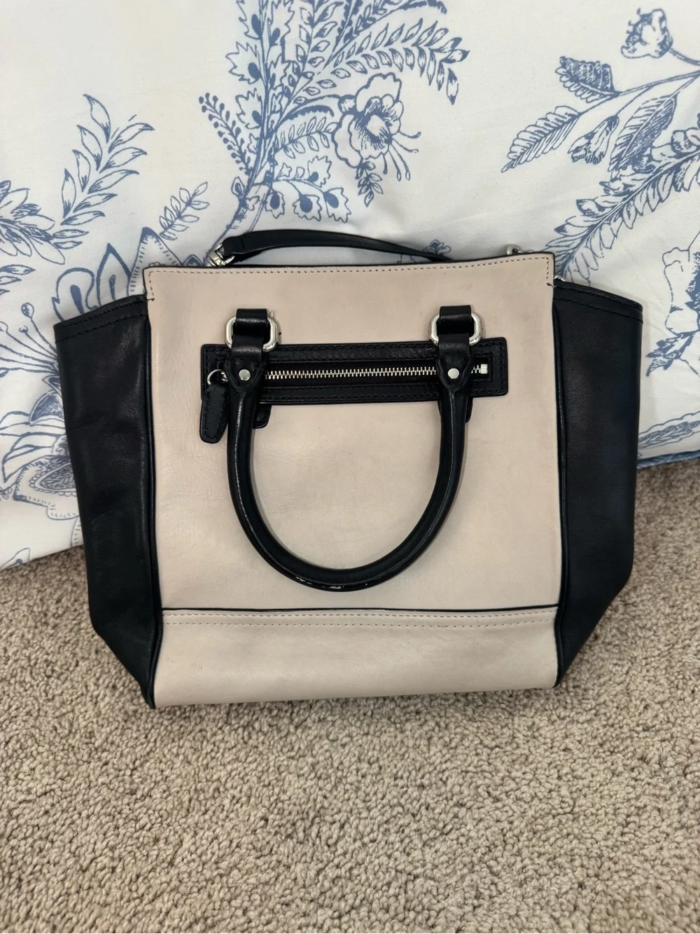 Coach Colorblock Mini Borough Bag in Cream & Black Leather Crossbody